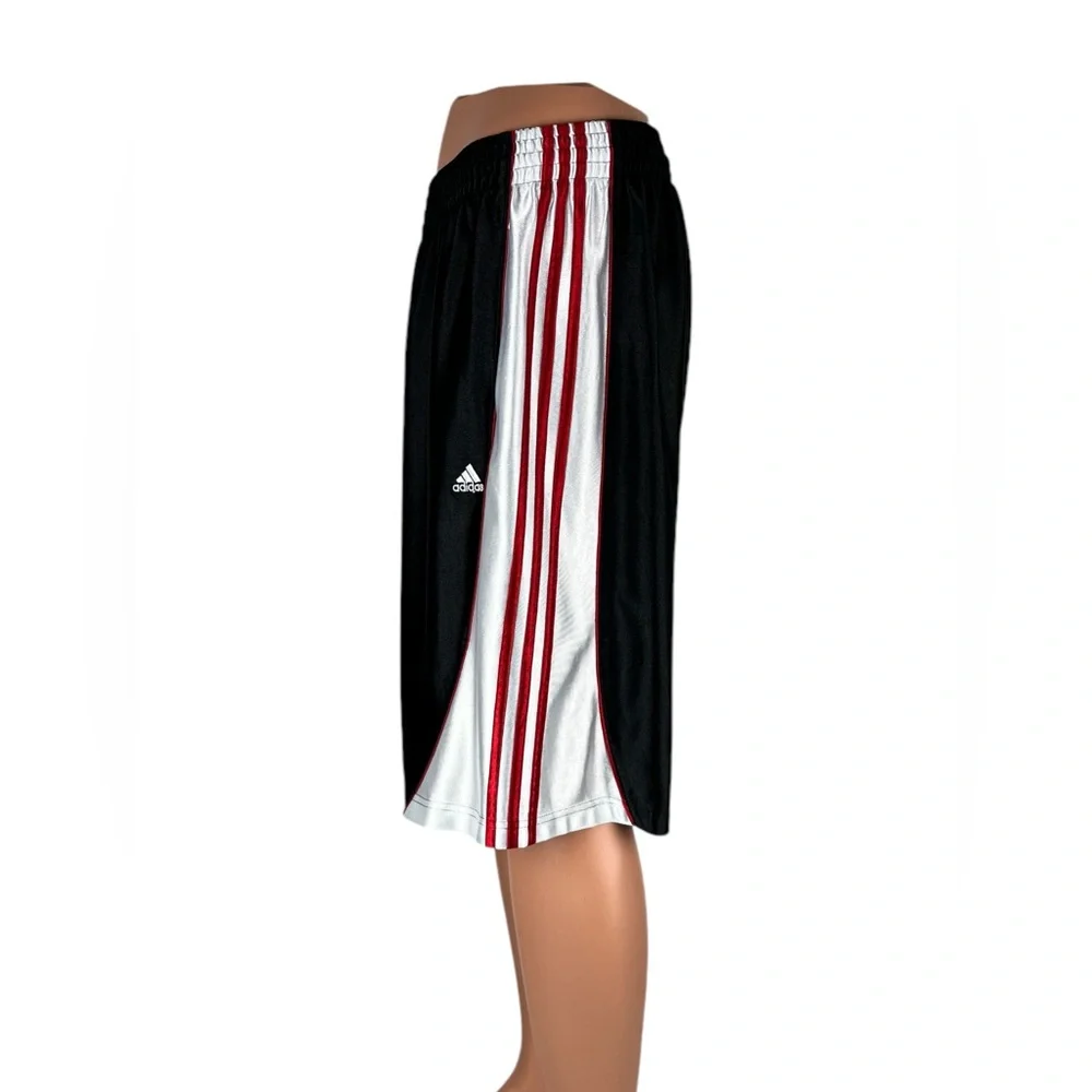 Adidas Mens XL Shorts Dazzle Shiny Y2K Basketball Pockets Black Red Striped - Picture 4 of 15